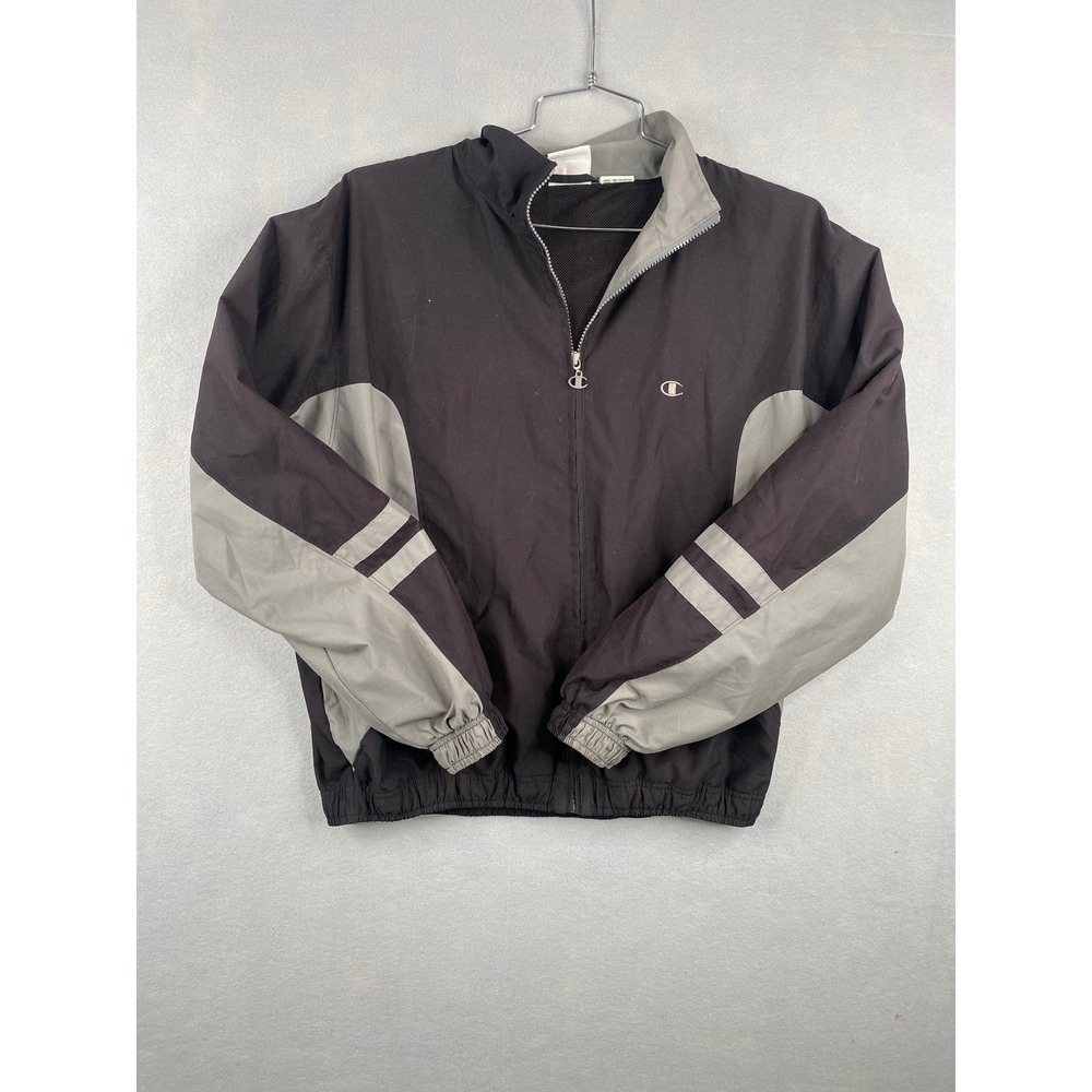 Champion Mens Full Zip Windbreaker Jacket Black Grey Mesh Lined Size M
